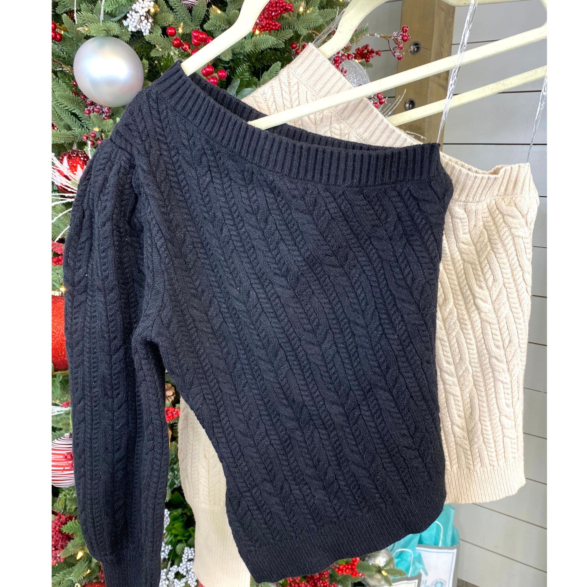 Cable Knit One Shoulder Sweater