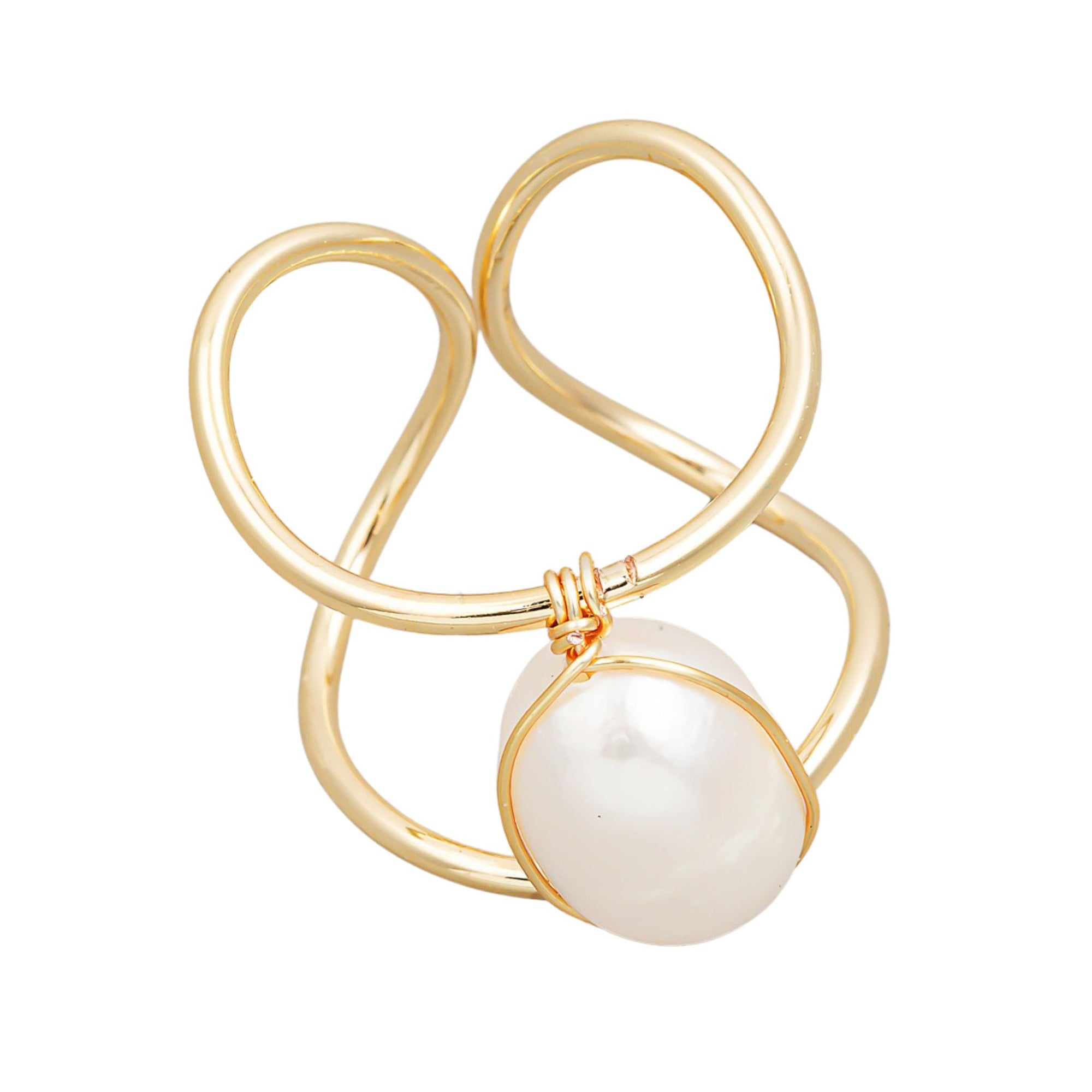 Double Ring with Pearl Focal Stone
