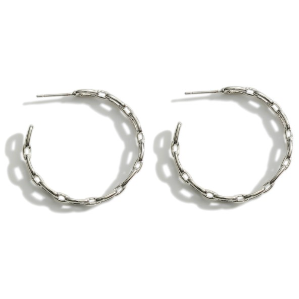 Metal Chain Hoop Earrings- 1.5"