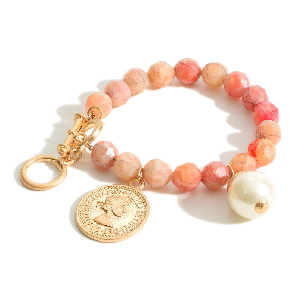 Beaded Bracelet Featuring Faux Pearl and Coin Accents