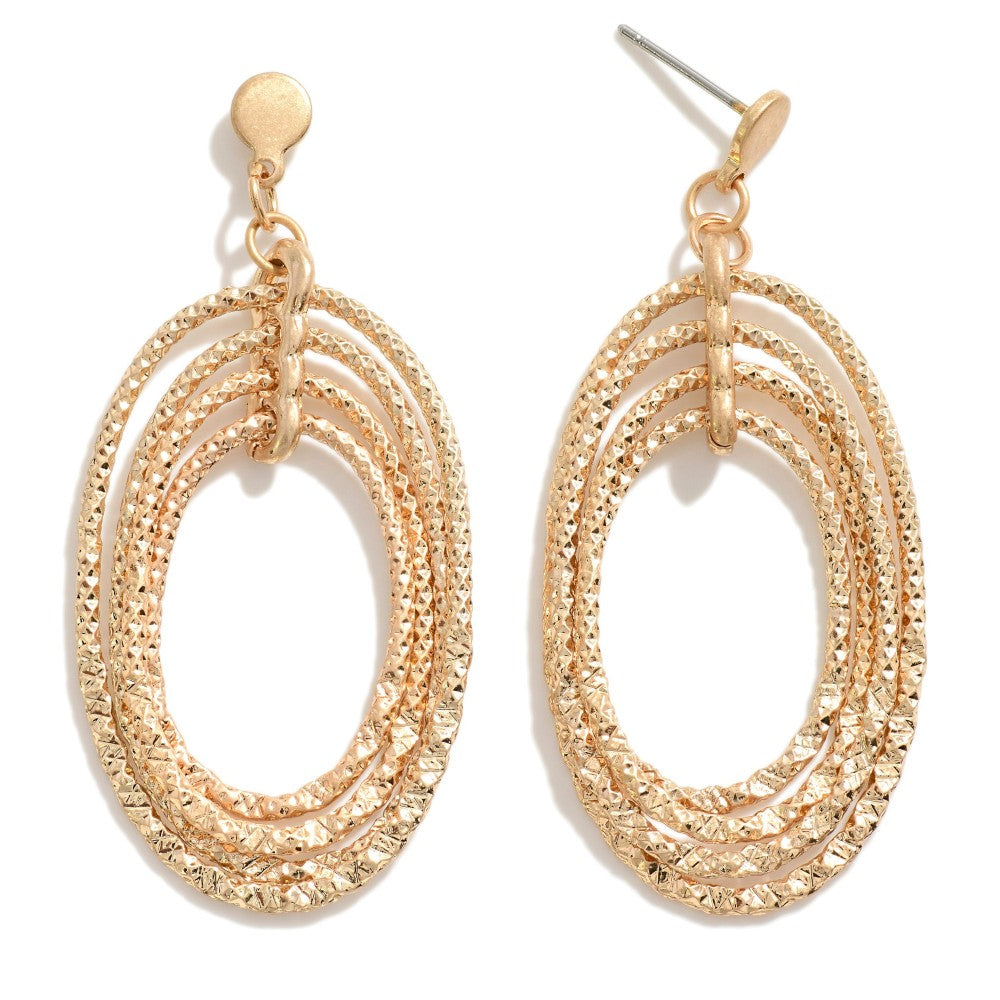 Filigree Double Rectangle Metal Drop Earrings (Gold) - Faded Lace