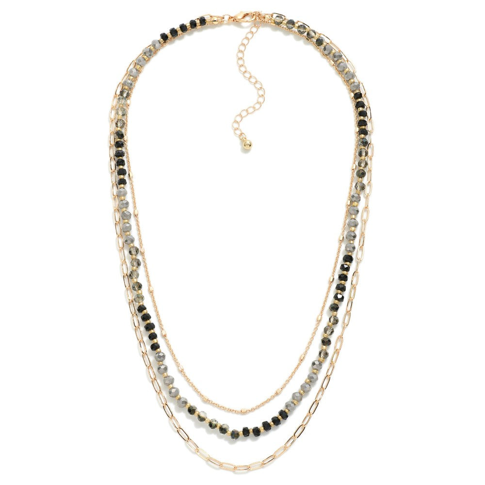 Three Strand Layered w/Dainty Chain and Beaded Details