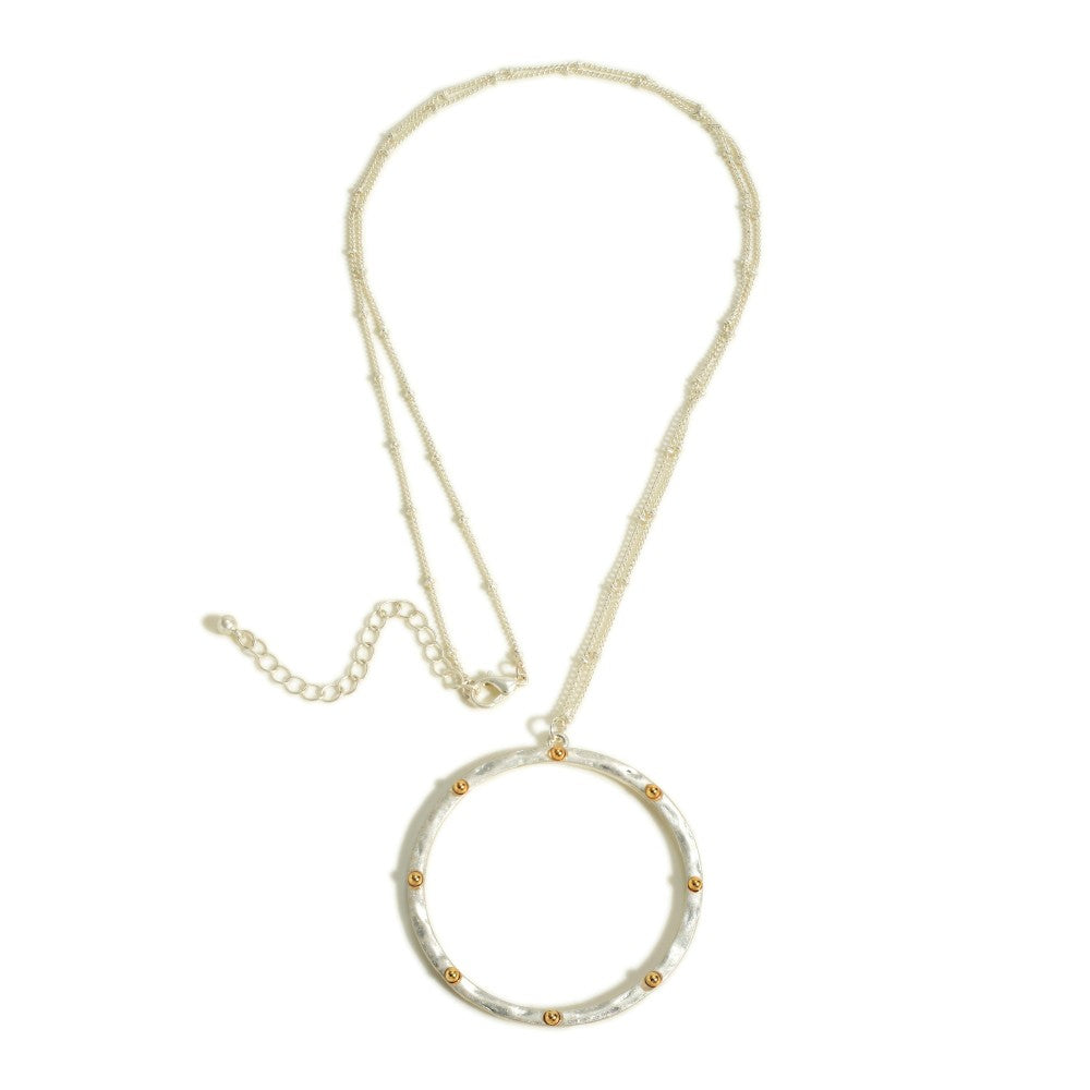 Chain Link Necklace with Studded Circle Pendant