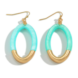 Acetate And Gold Tone Oval Drop Earrings