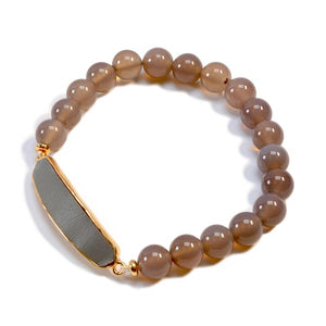 Semi-Precious Beaded Bracelet Featuring Leather Accented Bar