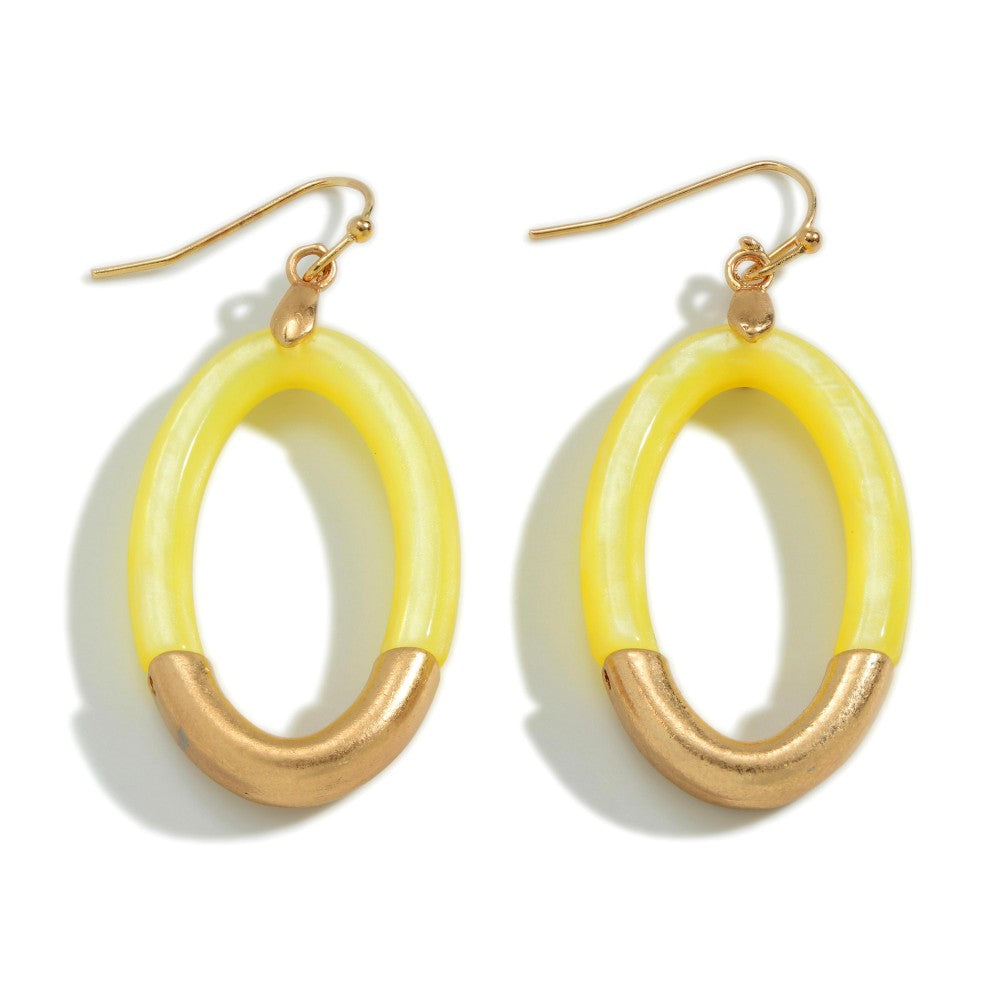 Acetate And Gold Tone Oval Drop Earrings