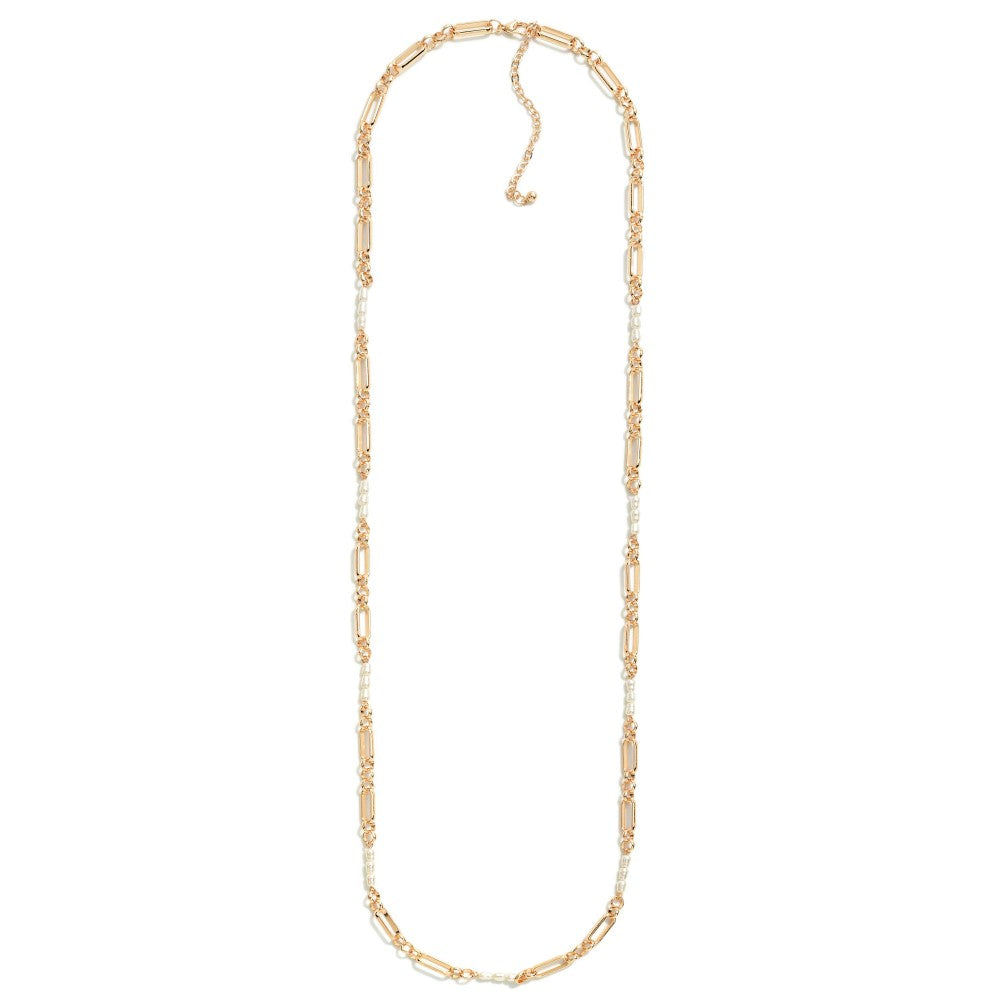 Keep It Chic Long  Pearl Beaded and Chain Link Necklace