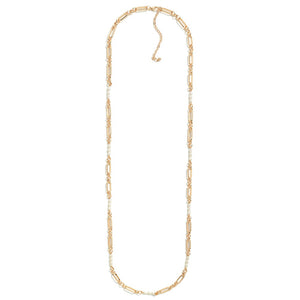 Keep It Chic Long  Pearl Beaded and Chain Link Necklace