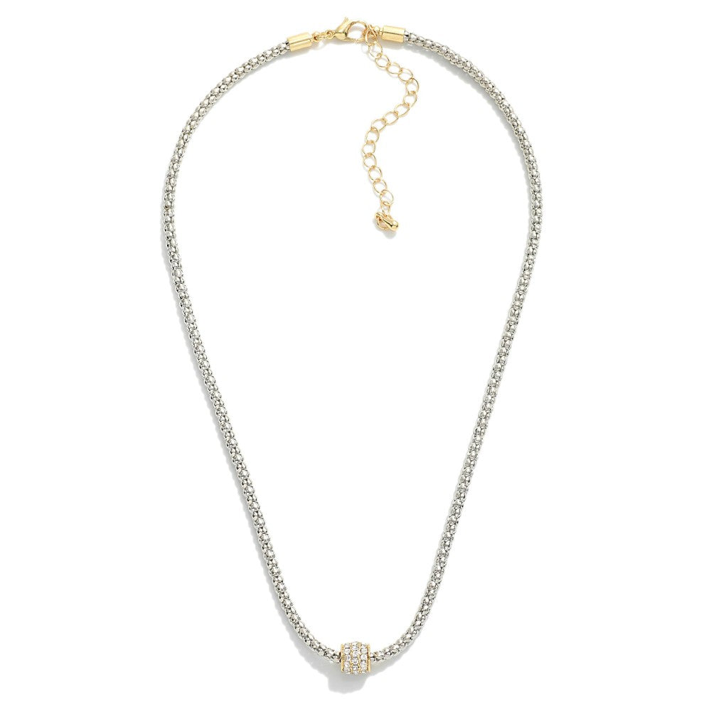 Stand Out Popcorn Chain Necklace with Crystal Cuff Pendant