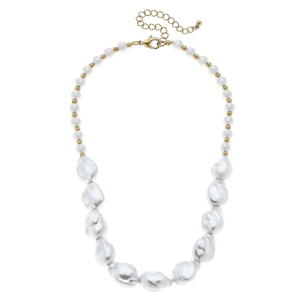 Pearl and Gold Beaded Necklace with Baroque Pearl Bead Accent