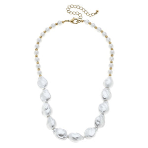 Pearl and Gold Beaded Necklace with Baroque Pearl Bead Accent