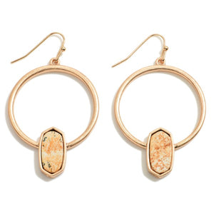 Metal Tone Hoop Earring with Stone Accent