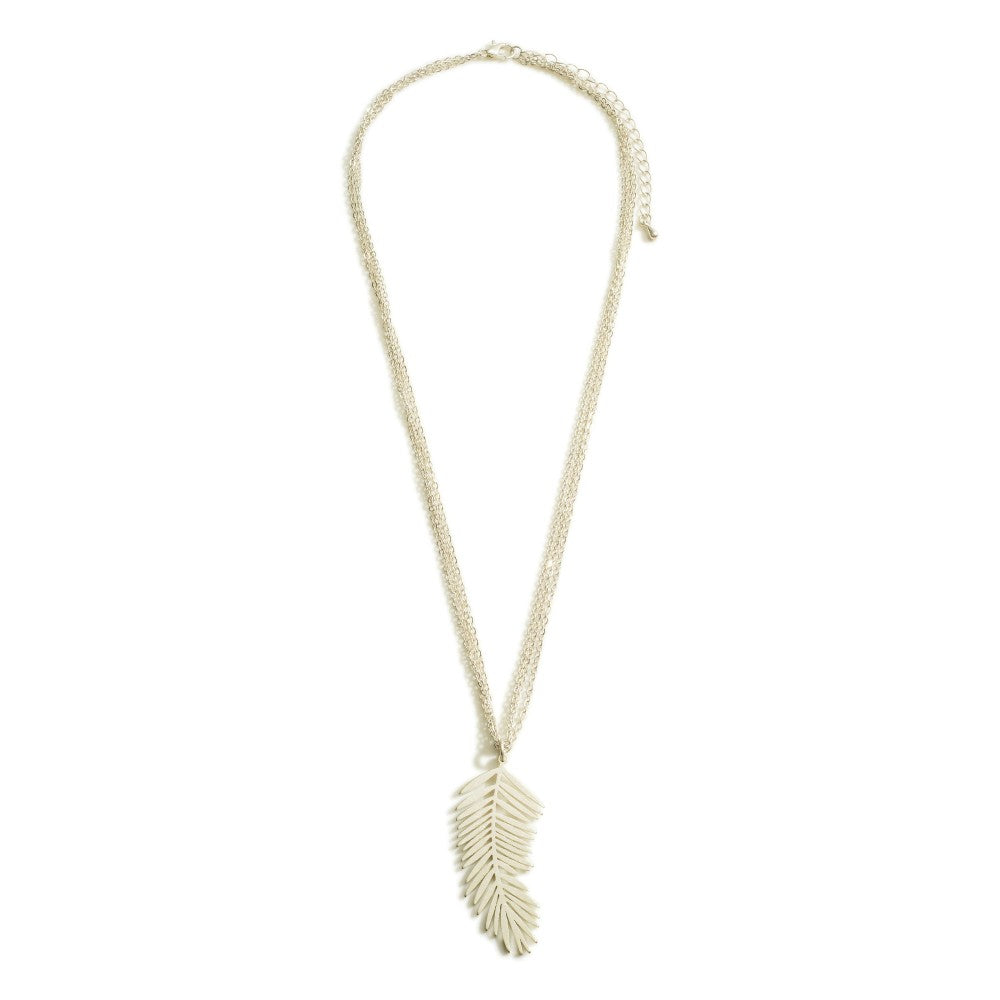 Triple Strand Necklace with leaf Pendant