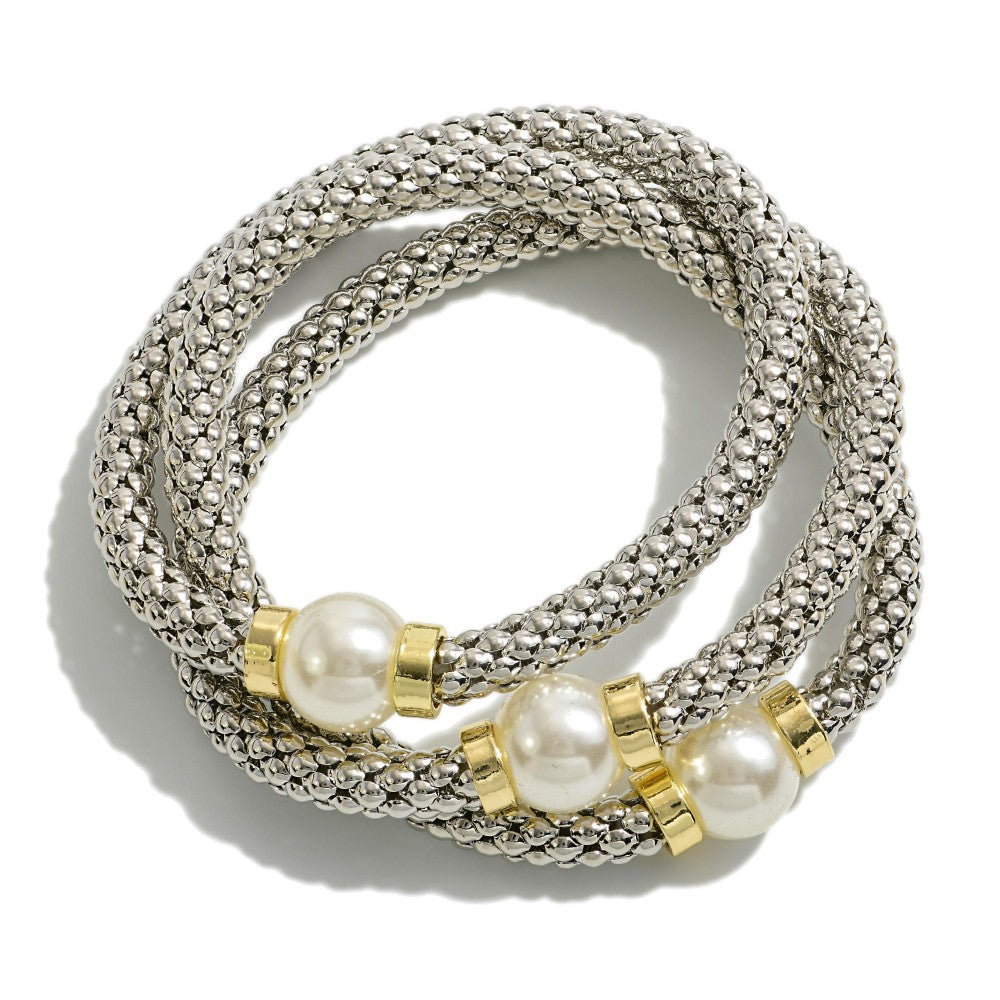 Show You The Way Mesh Stretch Bracelet Set with Pearl Accents