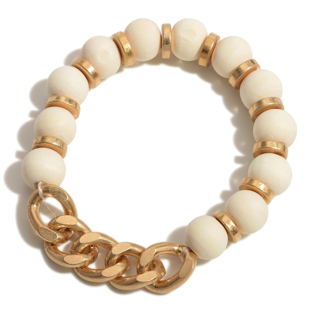 This Is It Wood Beaded Chain Link Stretch Bracelet